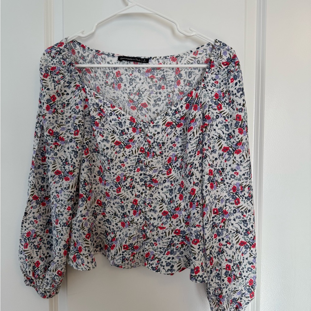 Abercrombie & Fitch Red and Blue Floral Blouse